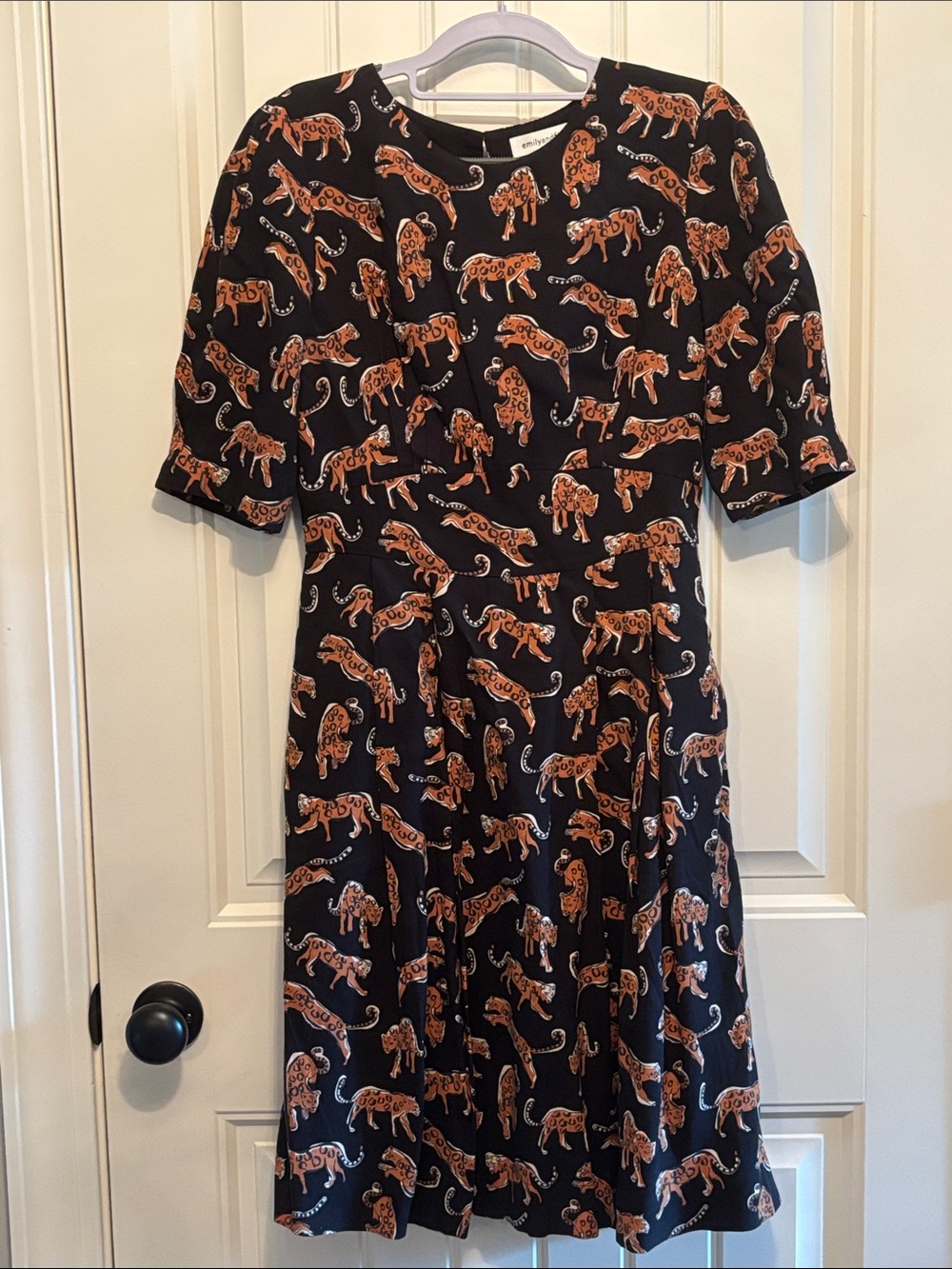 Black Midi Dress with Orange Leopard Print